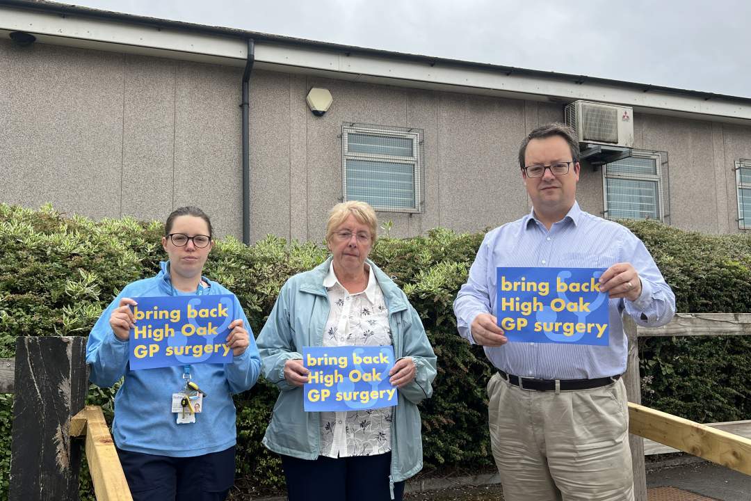 Mike at High Oak GP surgery with Cllrs Sue Greenaway and Rebbekah Collins who have been campaigning for the return of the surgery to Pensnett