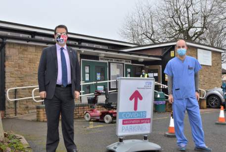 Mike with Dr Simon Hughes, local GP and Clinical Director for the vaccination service in Kingswinford, at the vaccination site at Kingswinford Community Centre