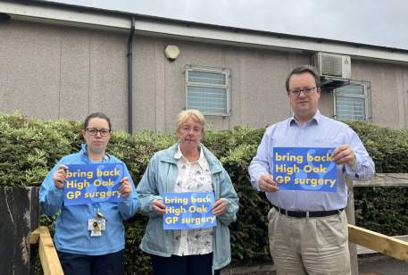Mike at High Oak GP surgery with Cllrs Sue Greenaway and Rebbekah Collins who have been campaigning for the return of the surgery to Pensnett