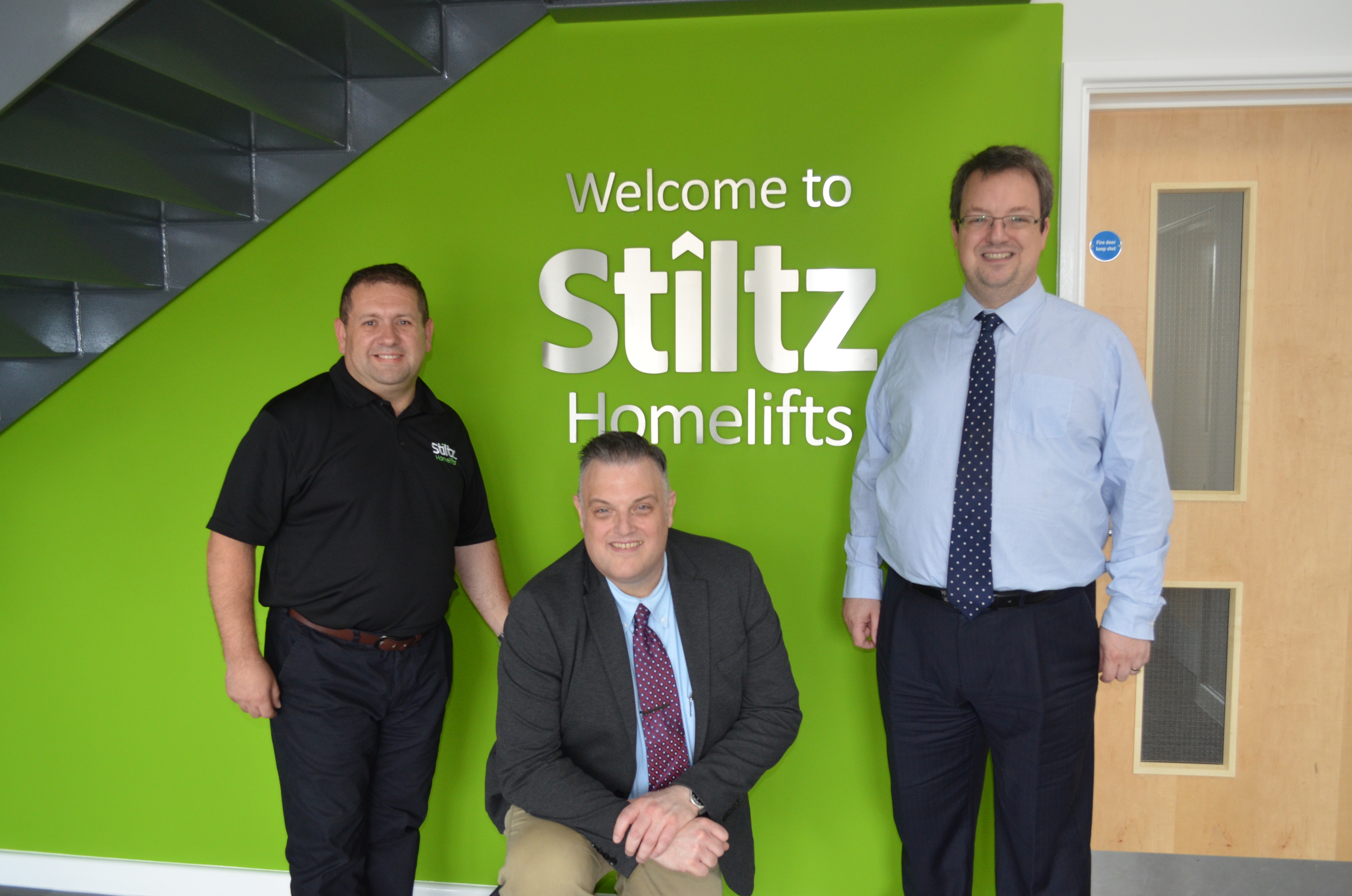 Mike on a tour of Stiltz Homelifts with UK Sales Director Gino and Bill Lee from British Healthcare Trades Association