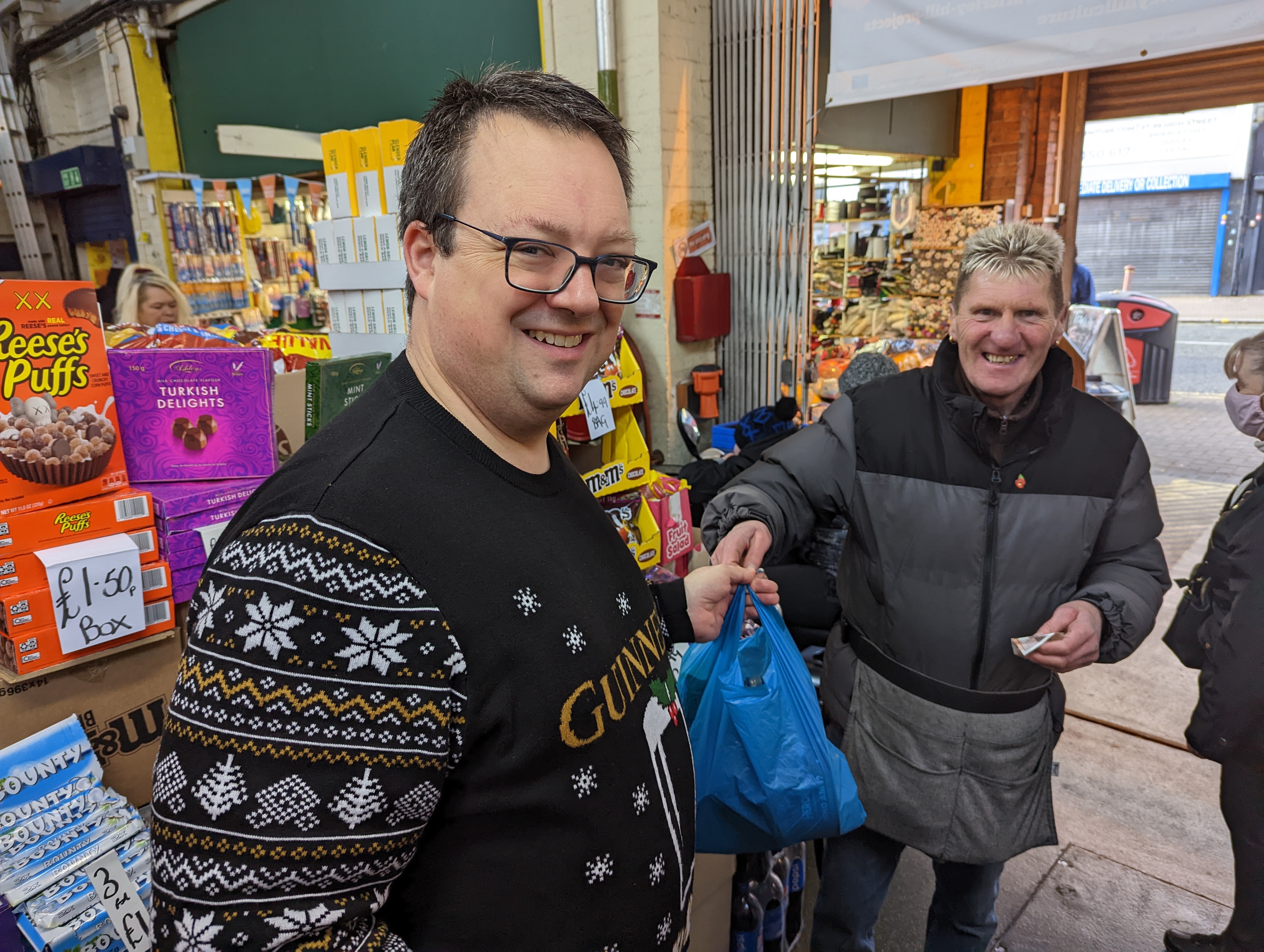 Mike with Brierley Hill Market trader Mark on Small Business Saturday