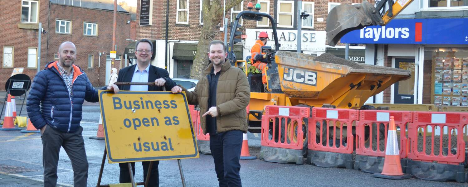 Mike with Cllr Adam Davies and Wayne Little in Brierley Hill High Street as works get underway